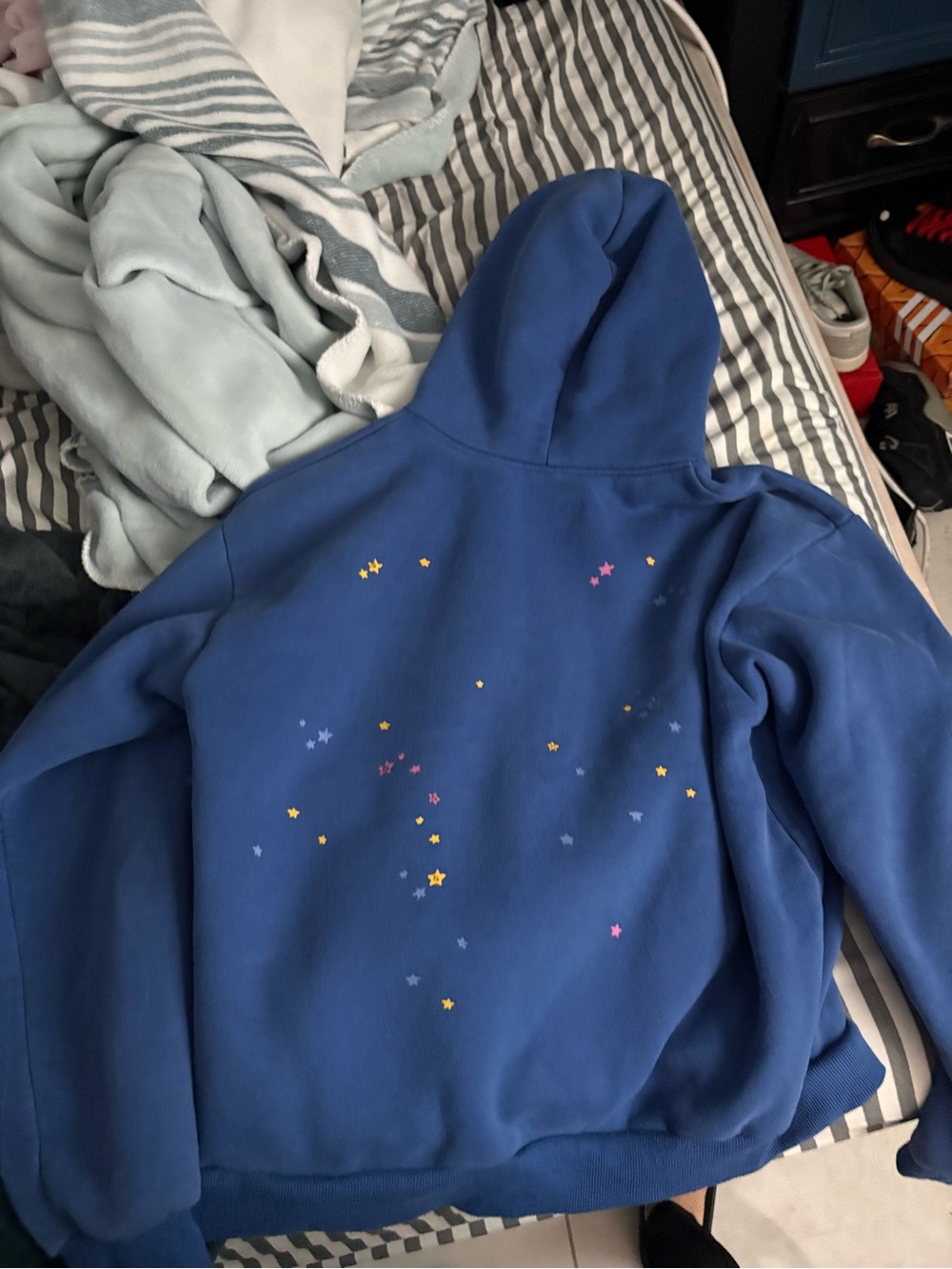 Blue Star-Print Hoodie Sweatshirt